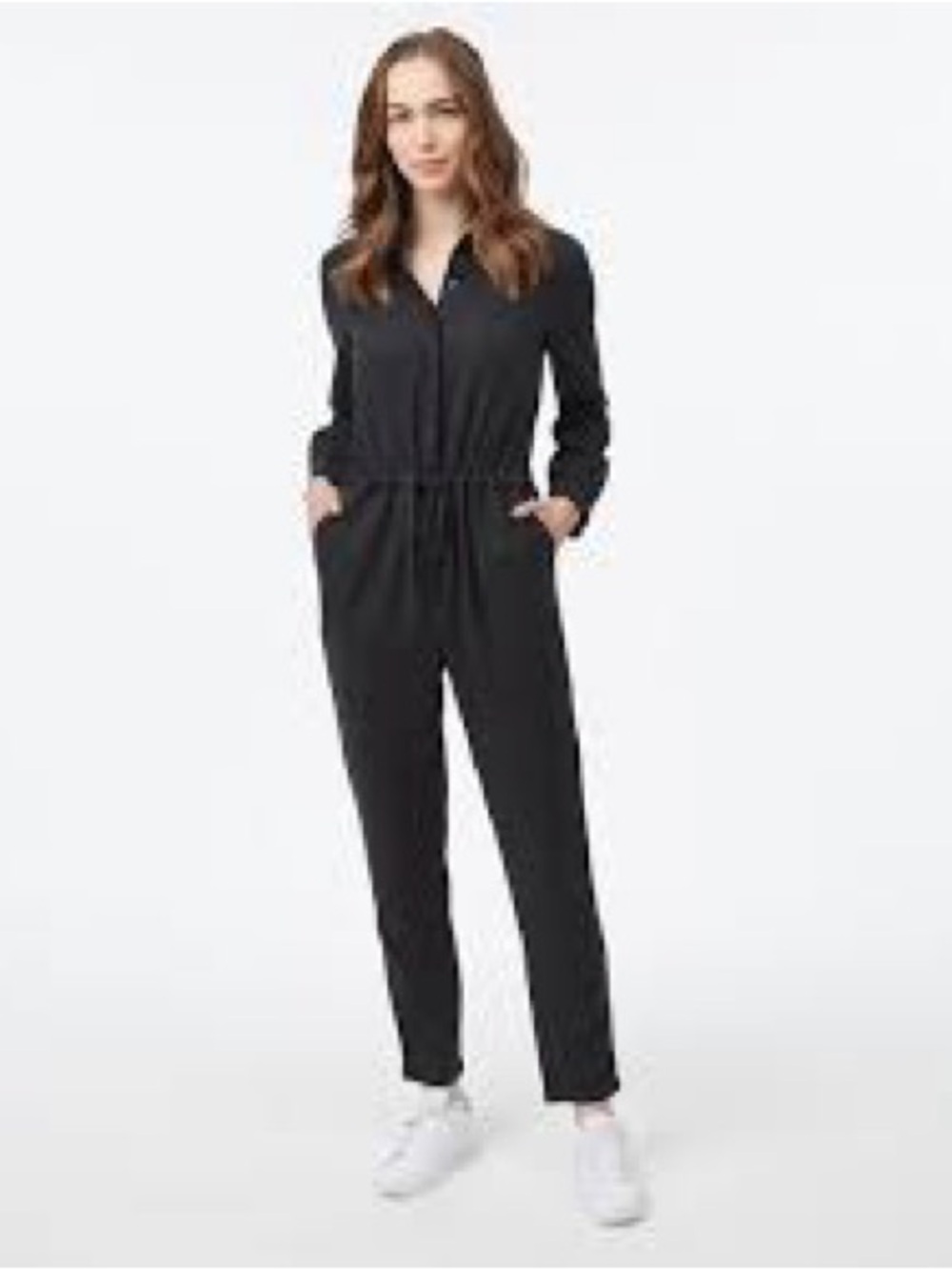 Lou & Grey Black Long-Sleeve Button Front Jumpsuit